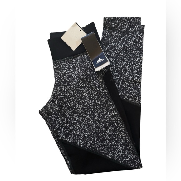 Adidas Speckled Leggings Small NWT | Black & White Print + Mesh Detail | - Picture 4 of 4